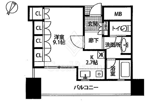 カテリーナ三田タワースイート ウエストアーク 1K　間取り図