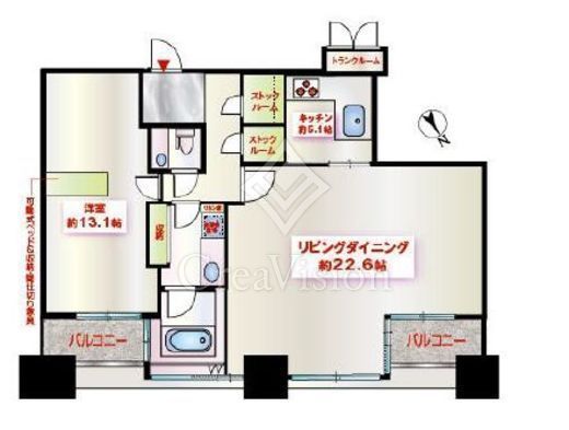 青山パークタワー 1LDK　間取り図