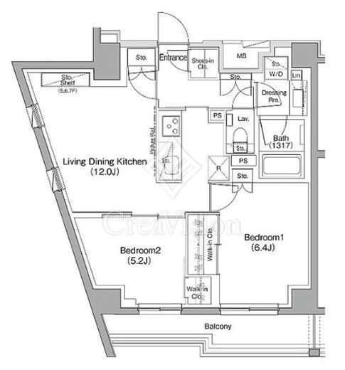 ザ・パークハビオ神泉 2LDK　間取り図