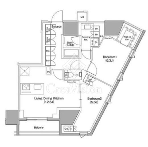 ザ・パークハビオ麻布十番 2LDK　間取り図