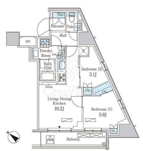 パークアクシス池袋パークフロント 2LDK　間取り図