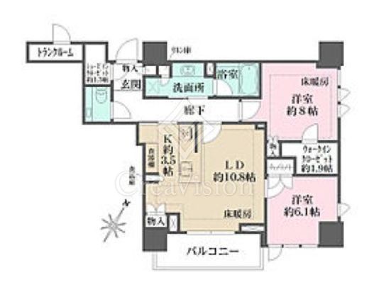 ザ・パークハウス高輪タワー 2LDK　間取り