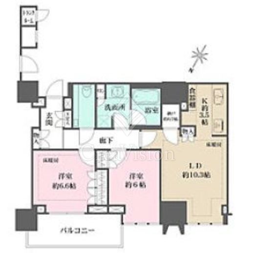 ザ・パークハウス高輪タワー 2LDK　間取り図