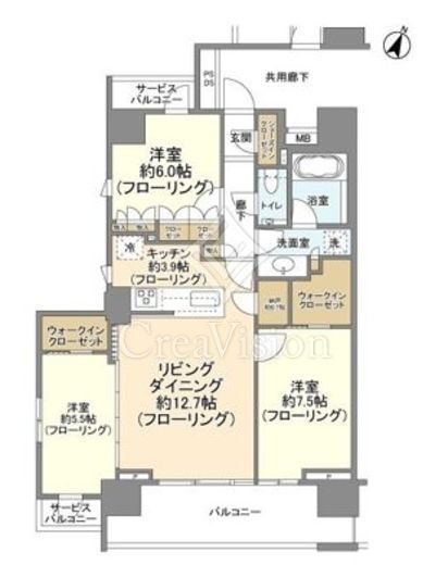 クレヴィア新宿若松町 3LDK　間取り