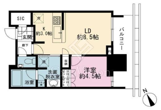 ブランズタワー芝浦 1LDK　間取り図