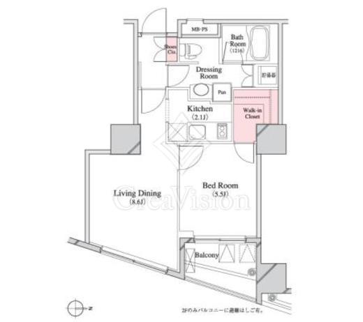 パークキューブ八丁堀 1LDK　間取り図