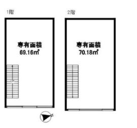 鍛治町二丁目店舗 1階+2階 間取り図