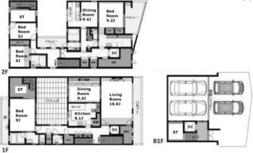 代々木上原戸建 B1-2階 間取り図