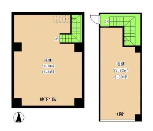 フェルメール(店舗) B1階+1階 間取り図