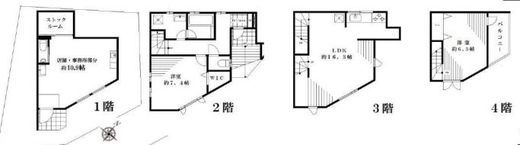 南青山戸建て 1階-4階 間取り図