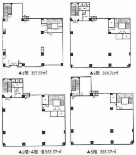 第22イチオクビル 1-5階 間取り図