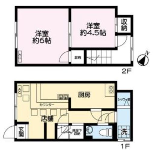 勝どき2丁目貸店舗 1-2階 間取り図