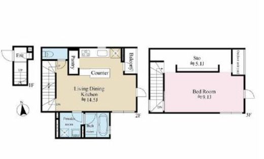 ザ・パークメゾン六本木(SOHO・事務所) 1-3階A 間取り図