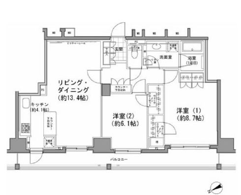 パークハビオ八丁堀 1202 間取り図