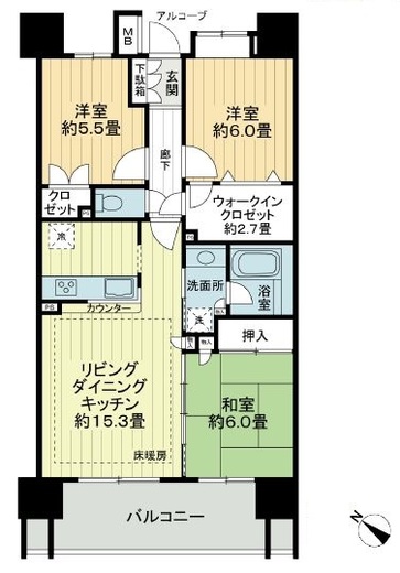 クレストシティレジデンス 15階 間取り図