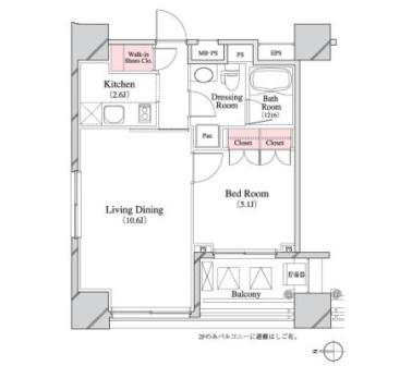 パークキューブ八丁堀 1404 間取り図