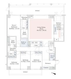 ラ・トゥール市谷砂土原 E102 間取り図