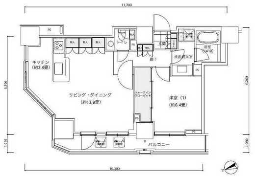 パークキューブ愛宕山タワー 2601 間取り図