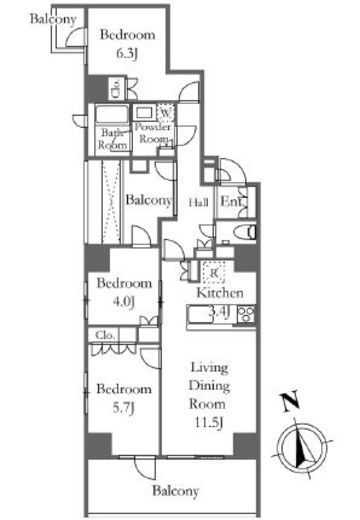 プライムアーバン新宿夏目坂タワーレジデンス 402 間取り図