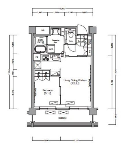プレジリア代々木大山町 W320 間取り図