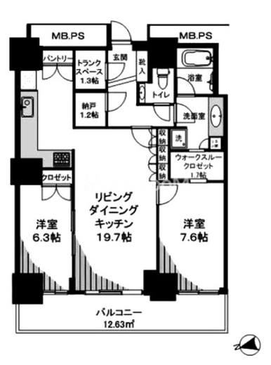 Wコンフォートタワーズ EAST 12階 間取り図