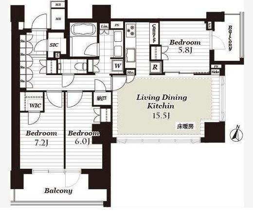 ブランズ渋谷常盤松 3階 間取り図