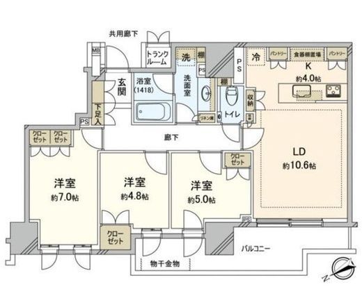 パークタワー山王 18階 間取り図