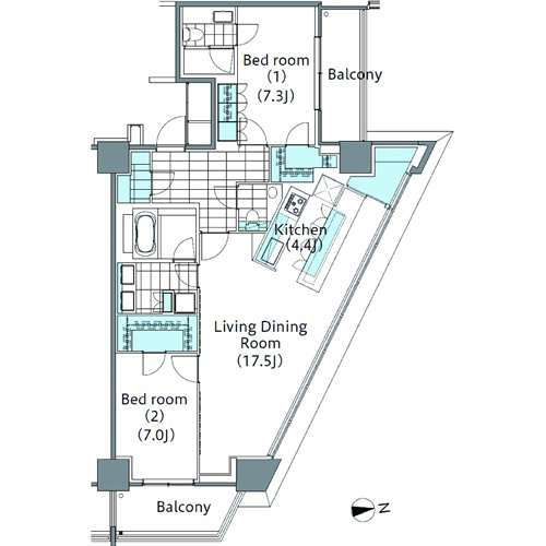 コンフォリア新宿イーストサイドタワー 3205 間取り図