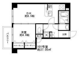 ボヌール都立大学弐番館 101 間取り図