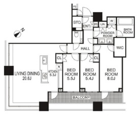 ブリリアタワーズ目黒 34階 間取り図