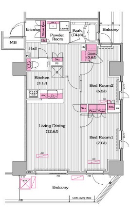プライムアーバン新宿夏目坂タワーレジデンス 2204 間取り図