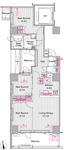 プライムアーバン新宿夏目坂タワーレジデンス 502 間取り図
