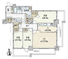 キャナルワーフタワーズウエストタワー 13階 間取り図