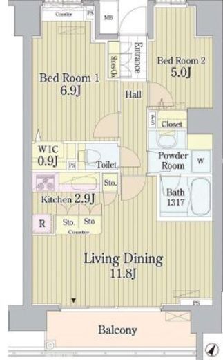 プライムアーバン東中野コート (PRIME URBAN 東中野 COURT) 1010 間取り図