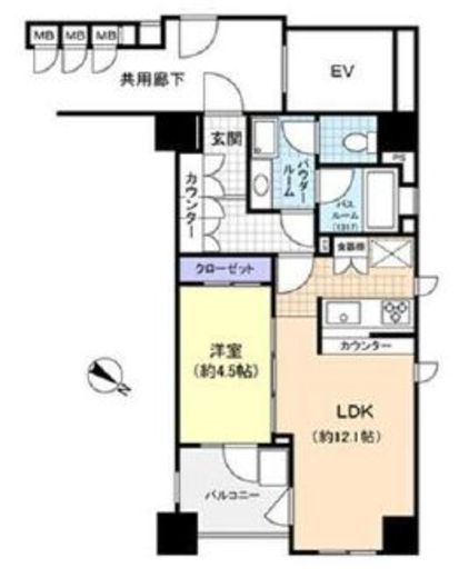 スタジオデン勝どき 3階 間取り図