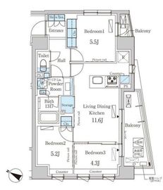 パークアクシス日本橋浜町レジデンス 201 間取り図