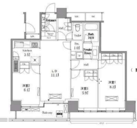 レジディアタワー目黒不動前 1508 間取り図