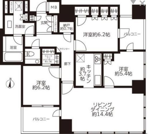 ザ・パークハウス白金二丁目タワー 9階 間取り図