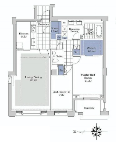 プライムメゾン御殿山 E201 間取り図