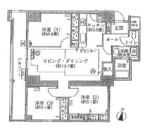 シティコート目黒 2-412 間取り図