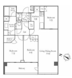 グランドヒルズ三軒茶屋ヒルトップガーデン 13階 間取り図