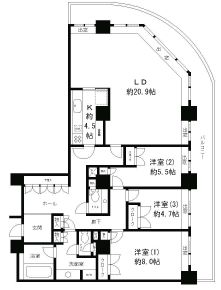 リバーポイントタワー 3704 間取り図