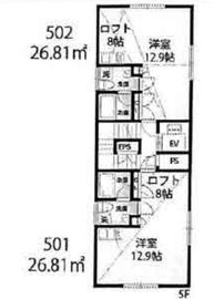 プリズムコート月島 502 間取り図