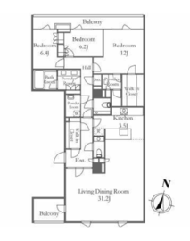 レフィール南麻布 3階 間取り図