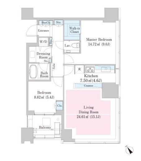 シティタワー麻布十番 13階 間取り図