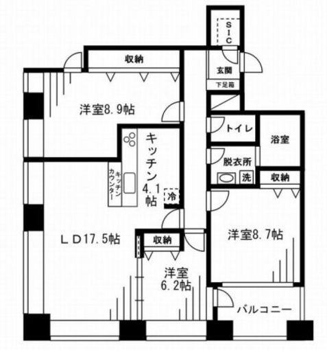 レジディアタワー麻布十番 1902 間取り図