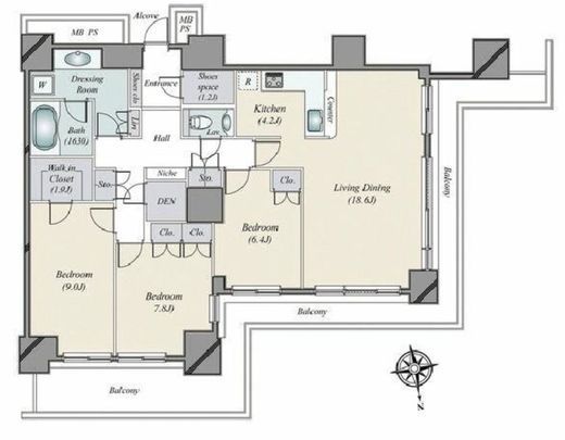 Wコンフォートタワーズ WEST 32階 間取り図