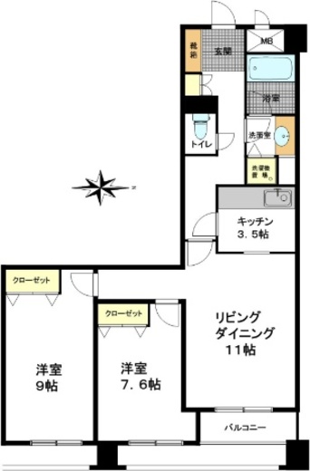 港南ハイツ 1408 間取り図