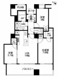 品川Vタワー タワー棟 22階 間取り図