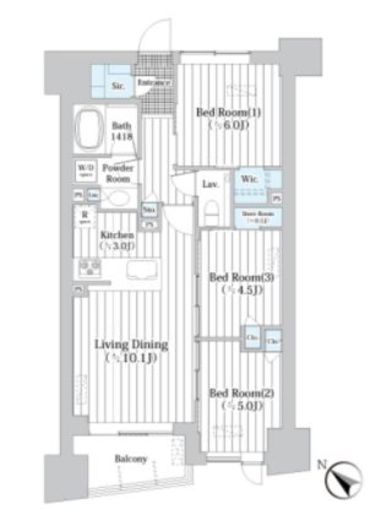 ザ・グランクラッセ日本橋イースト 3階 間取り図